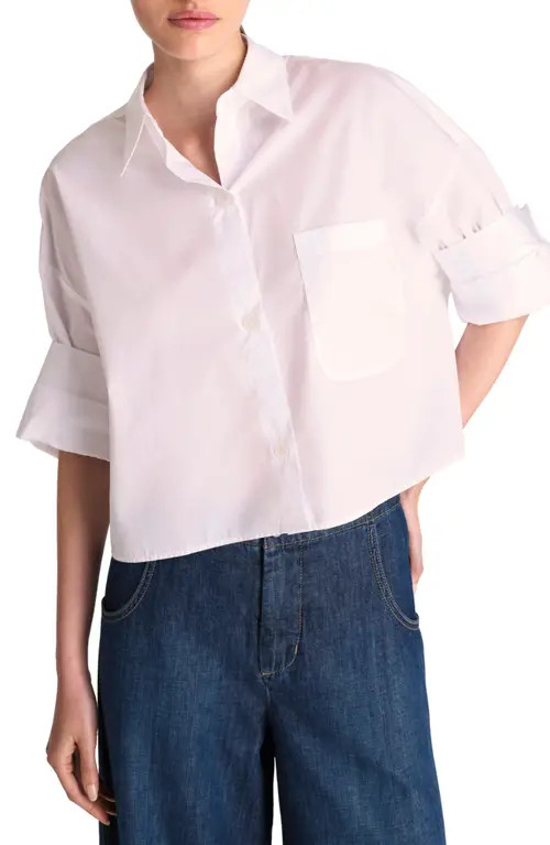 TWP Next Ex Cotton Crop Button-Up Shirt in Pale Pink at Nordstrom, Size Medium | Nordstrom