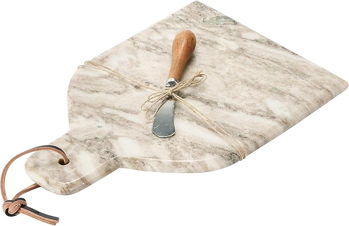 Creative Co-Op Marble Cheese and Cutting Board with Handle, Leather Tie and Canape Knife, Buff, S... | Amazon (US)
