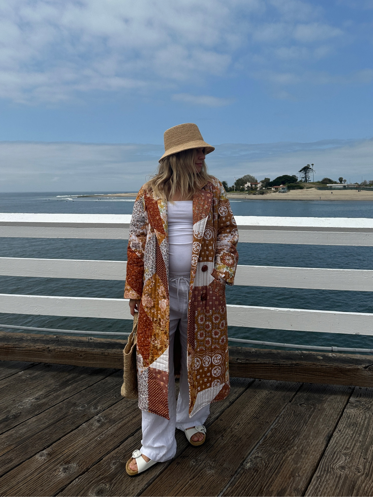 Spell Quilt Coat — wearing size M 
Reformation linen pants — size M 
Amazon strapless top — size S
M Gemi sandals — size 39
Inca Bucket Hat — size L 

#LTKbump #LTKstyletip #LTKshoecrush
