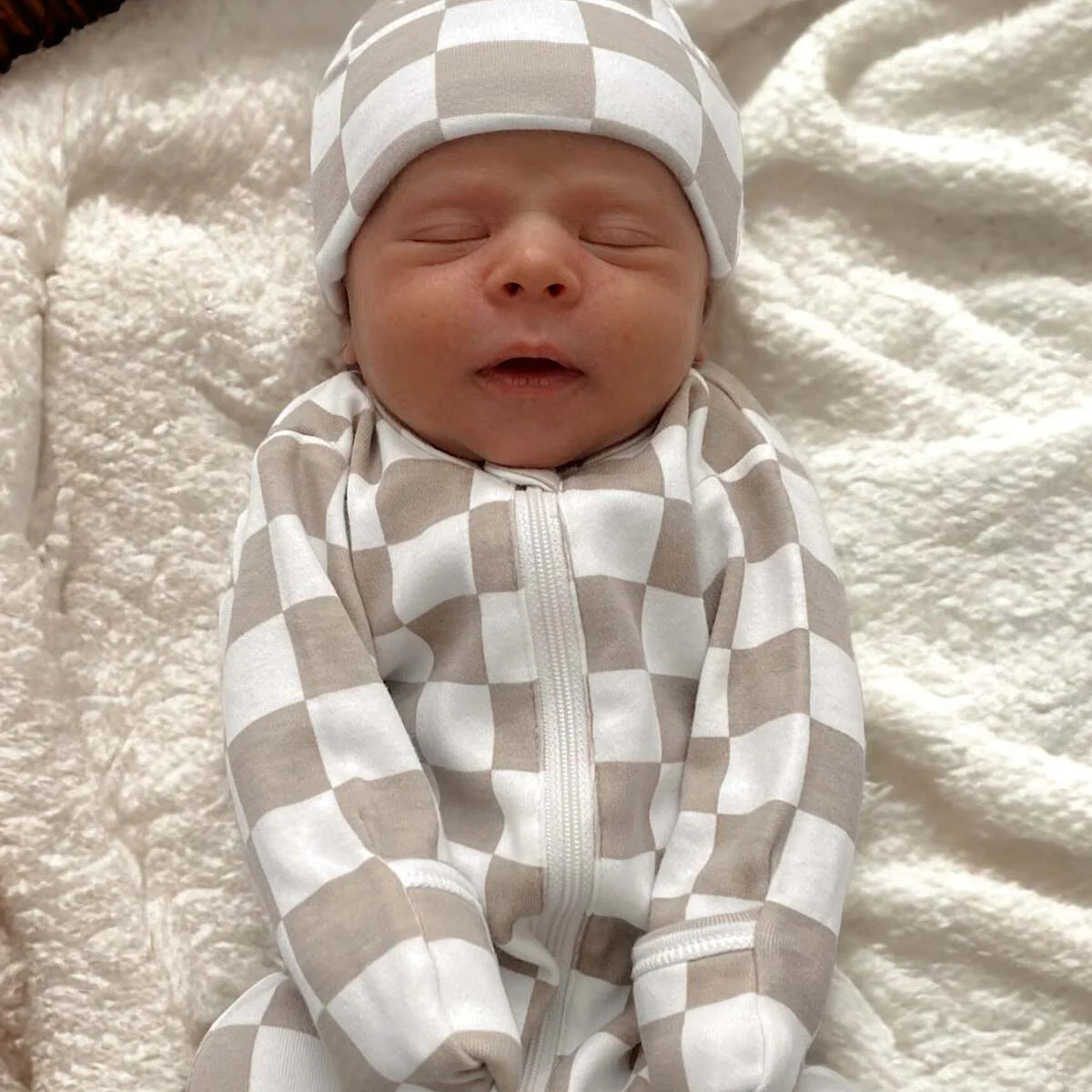 Tiramisu Checkerboard / Organic 2-Way Zip Romper | SpearmintLOVE