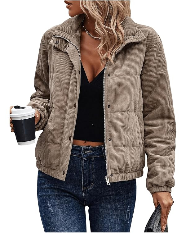 SOLY HUX Women's Corduroy Quilted Puffer Jacket Zip Up Long Sleeve Padded Bomber Barn Jackets Coa... | Amazon (US)