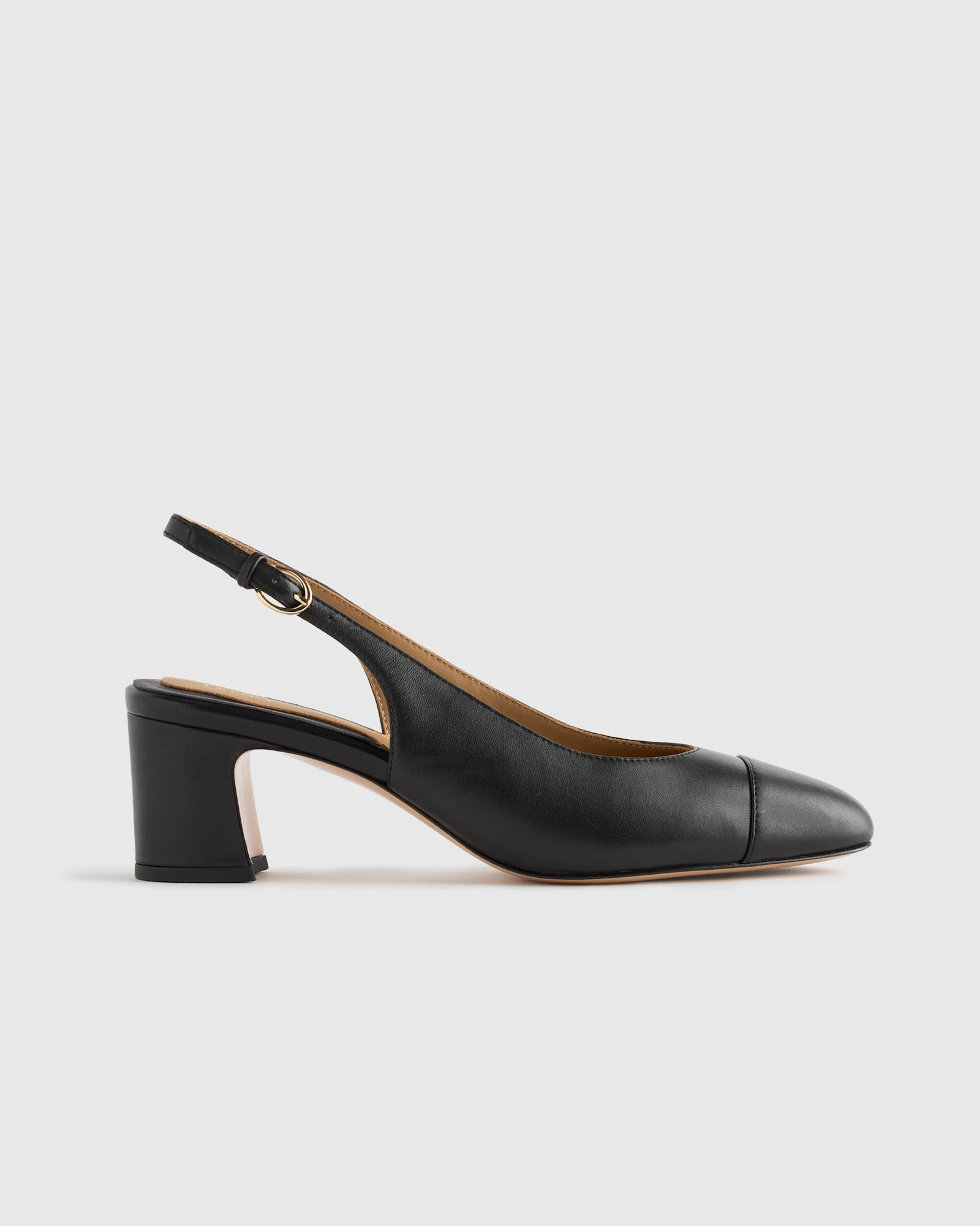 Quince | Women's Italian Leather 65mm Cap Toe Slingback in Cashew, Size 8 | Quince