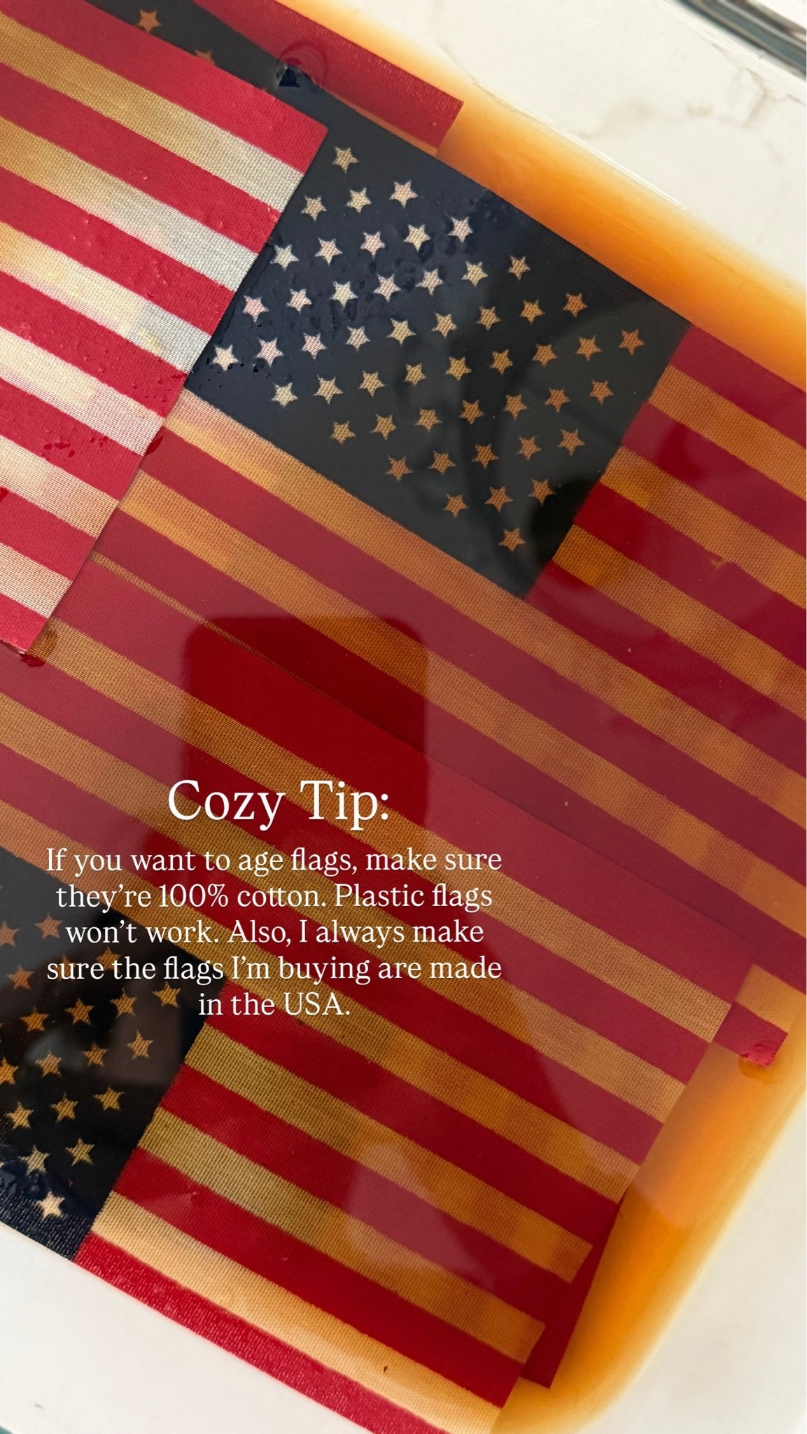If you want to age flags, make sure they’re are made with 100% cotton. The aging process won’t work on plastic flags.

#LTKSeasonal #LTKHome