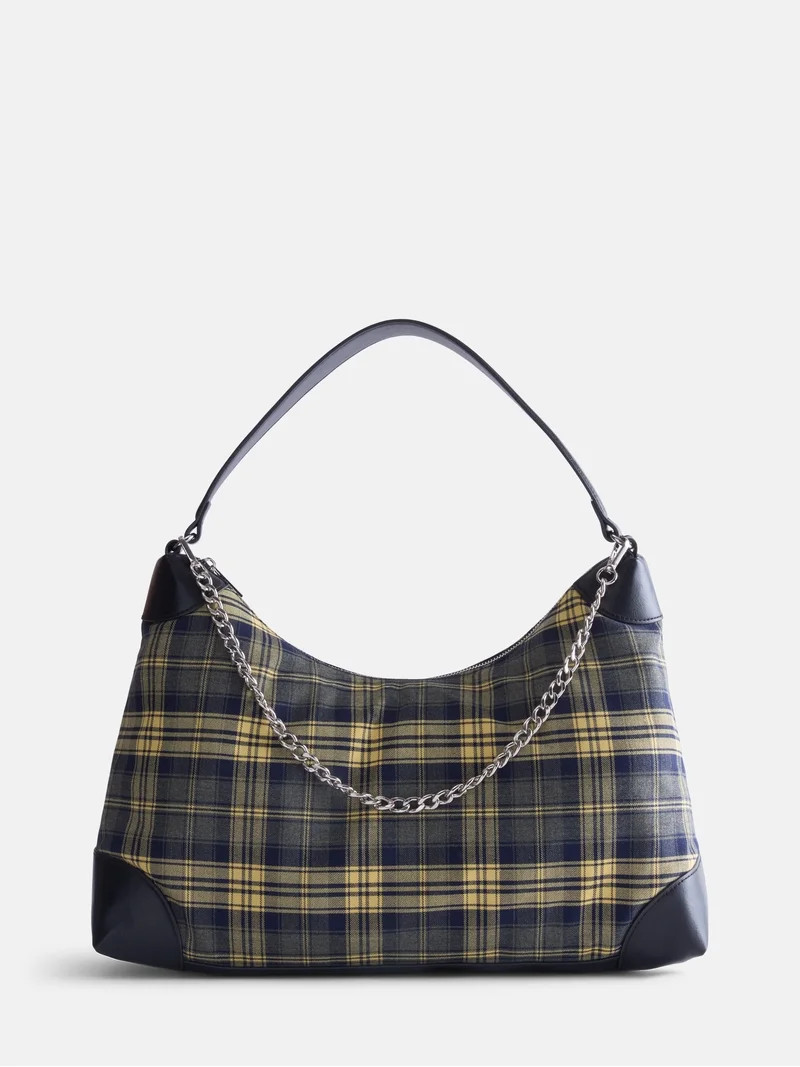 No Boundaries Women's Slouchy Hobo Bag, Yellow Plaid | Walmart (US)