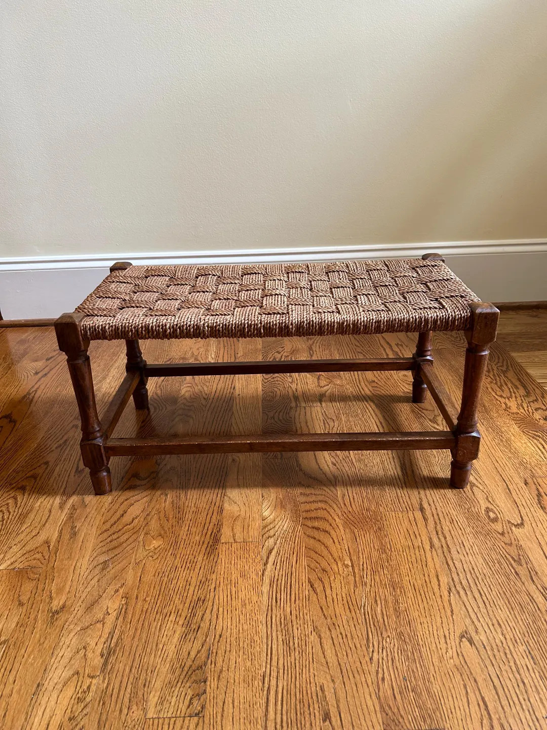 Vintage Oak Rectangle Stool With Woven Seagrass Seat England - Etsy | Etsy (US)