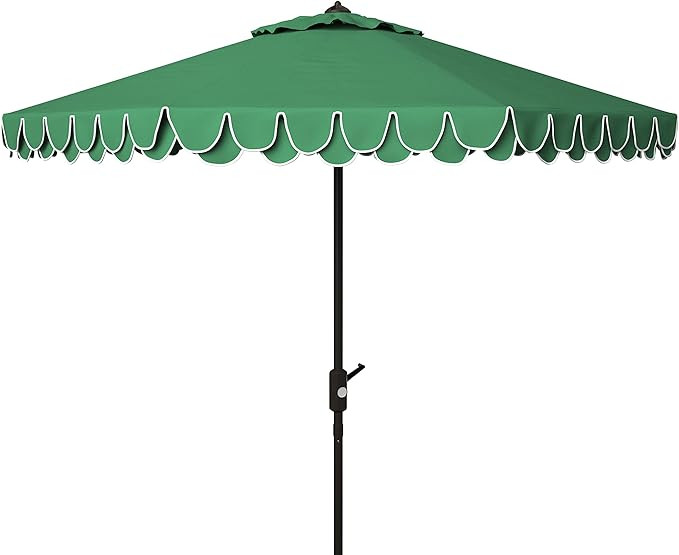 SAFAVIEH 9ft Outdoor Patio Umbrella, Round, Valance, Dark Green, Auto Crank Tilt, UV Resistant fo... | Amazon (US)
