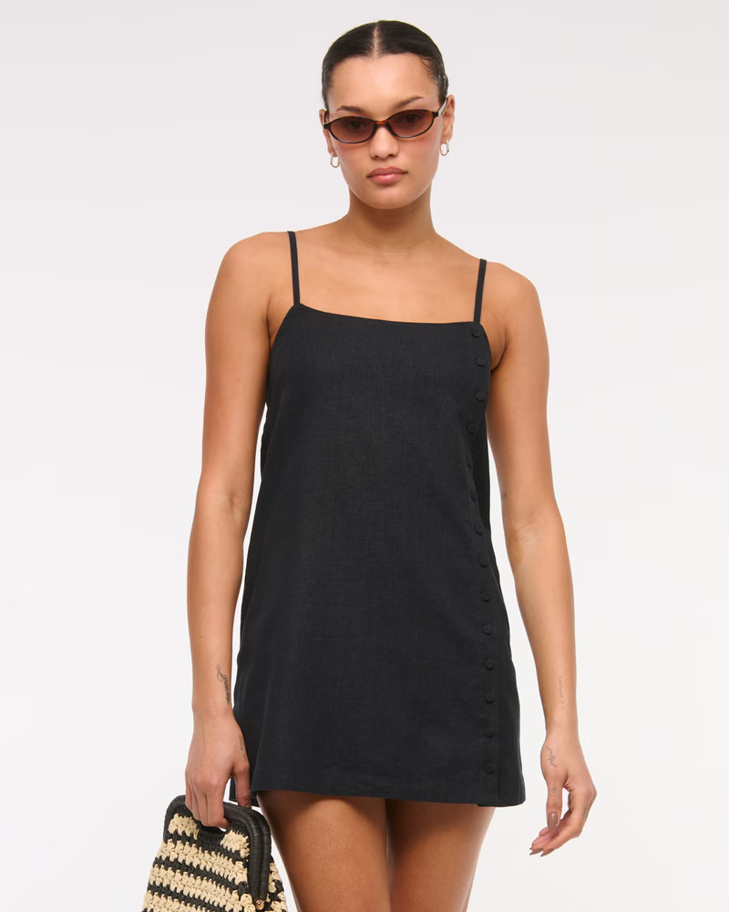 Linen-Blend Button Skort | Abercrombie & Fitch (US)