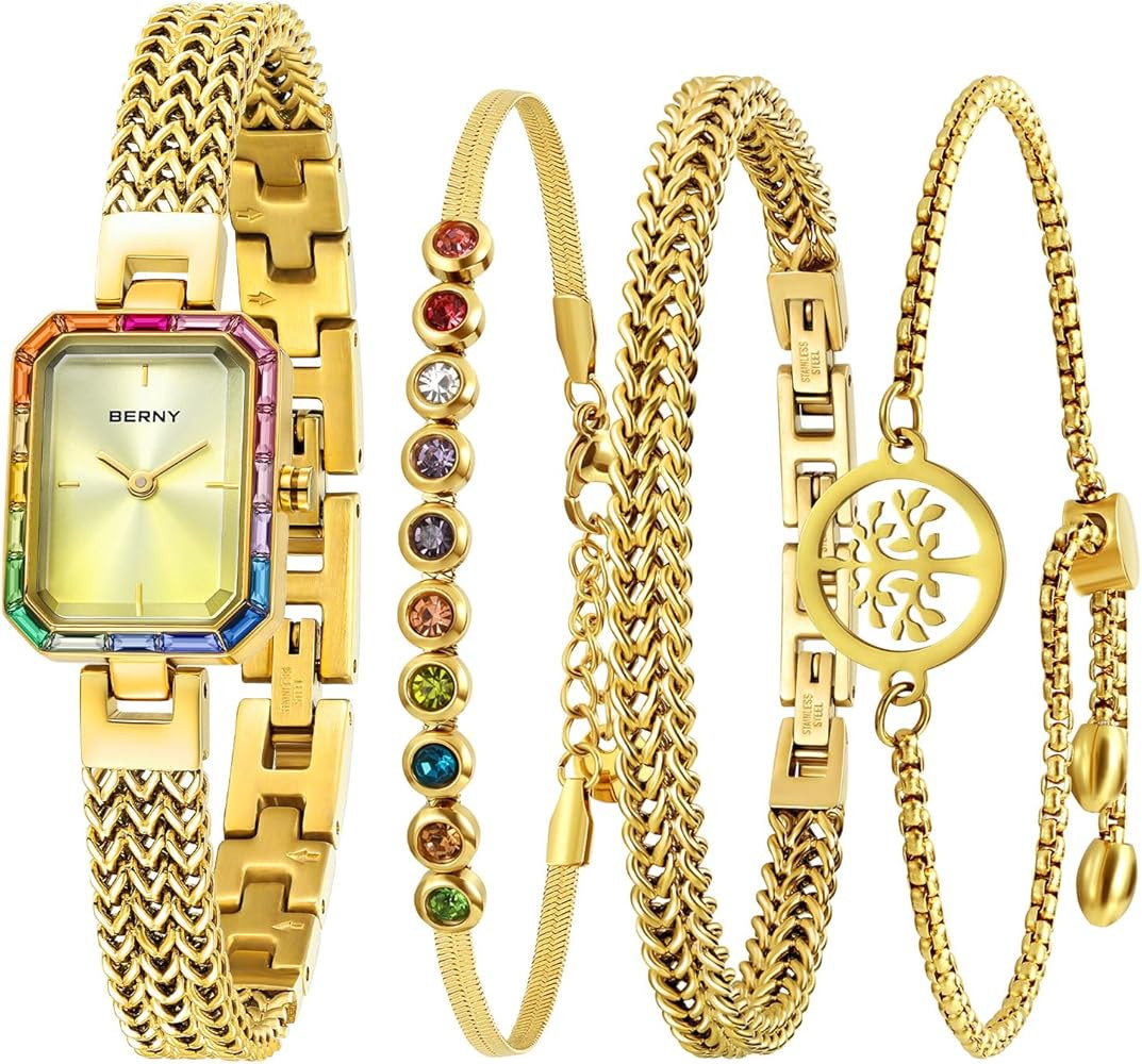 BERNY Silver Watches for Women Dainty Quartz Bracelet Watch Ladies Wrist Watch and Bracelet Set C... | Amazon (US)