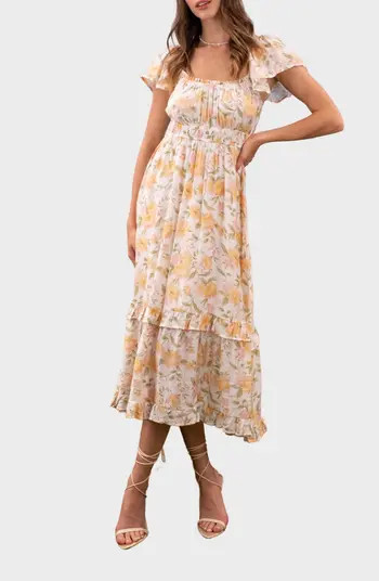 AUGUST SKY Flutter Sleeve Midi Dress | Nordstromrack | Nordstrom Rack