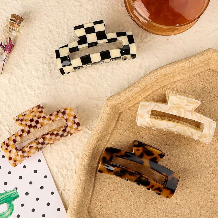 2Pcs Hair Claw Clips for Thick Hair Fashion Hair Clamps Styling Accessories Black/White Checkered St | Amazon (US)