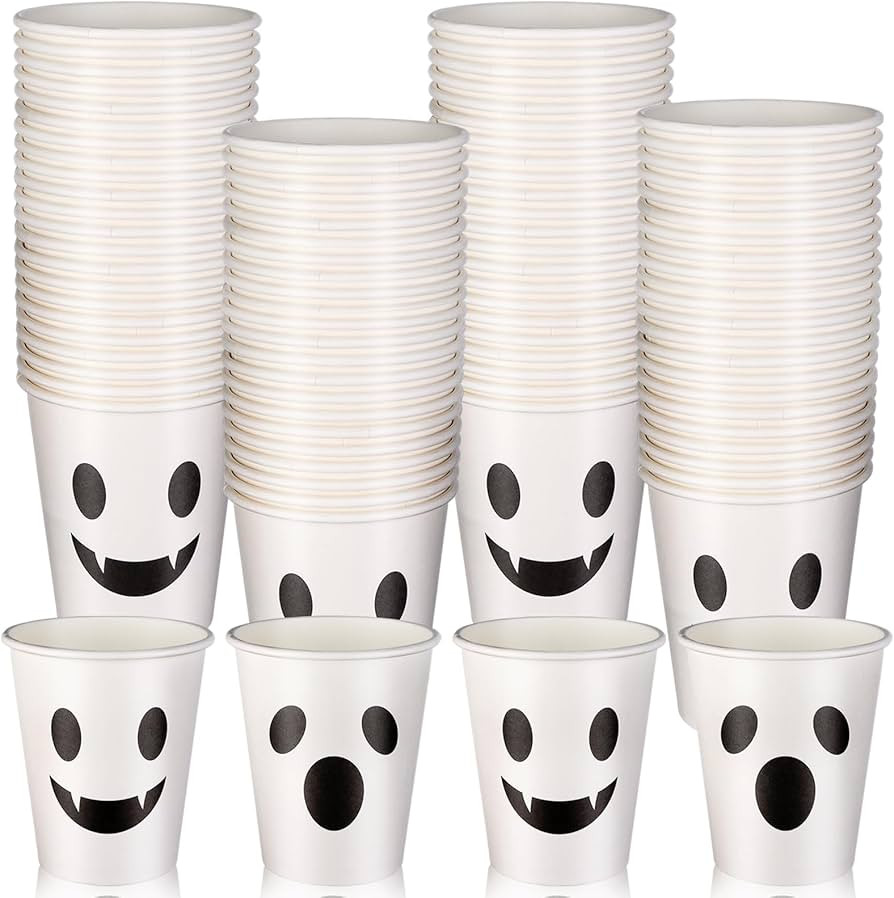 JiaUfmi 72 Pcs 9 Oz Halloween Disposable Cups Ghost Paper Cup Bulk for Coffee Juice Hot Cold Drin... | Amazon (US)