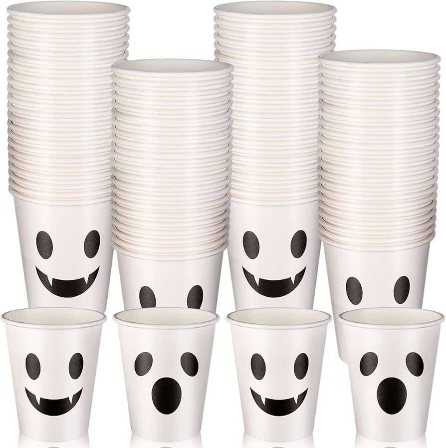 JiaUfmi 72 Pcs 9 Oz Halloween Disposable Cups Ghost Paper Cup Bulk for Coffee Juice Hot Cold Drin... | Amazon (US)