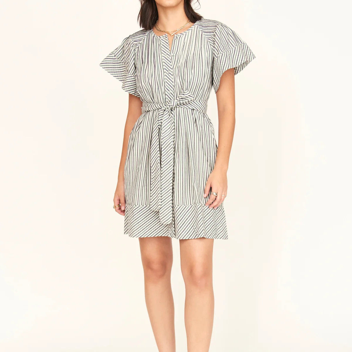Vienna Pintuck Dress in Dune Stripe | MIRTH