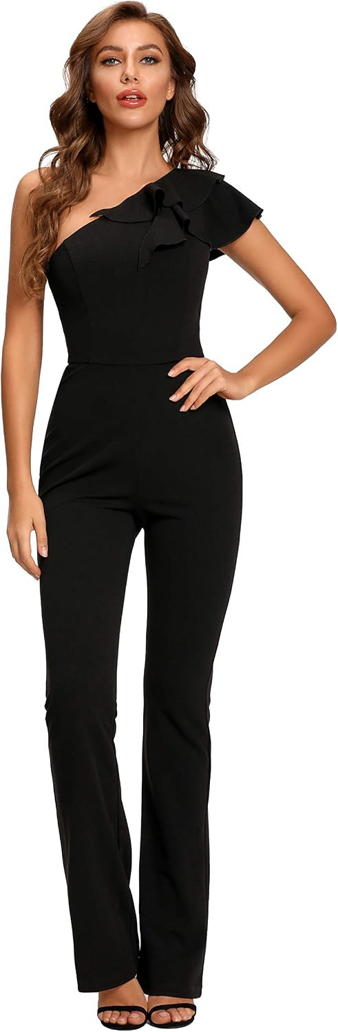 SUGAR POISON Women's Elegant Casual Sleeveless Ruffle One Shoulder High Waist Long Jumpsuit | Amazon (US)