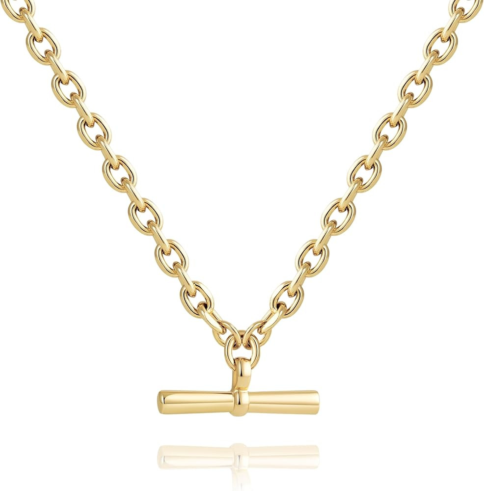 COBI T Bar Necklace for Women, Circle Pendant Necklaces Rhodium Plated &18K Gold Finished Four Le... | Amazon (US)