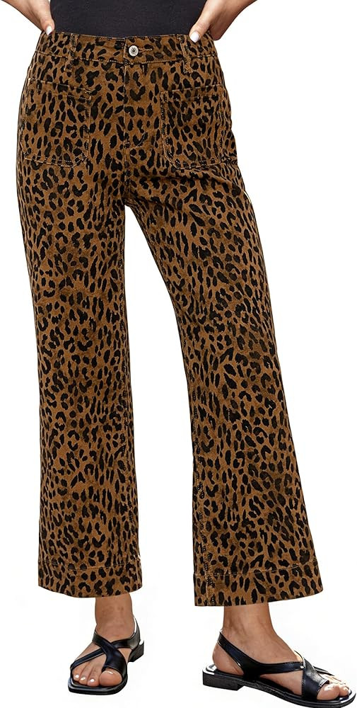 luvamia Wide Leg Jeans for Women High Waisted Leopard Cheetah Print Stretch Cropped Denim Pants P... | Amazon (US)