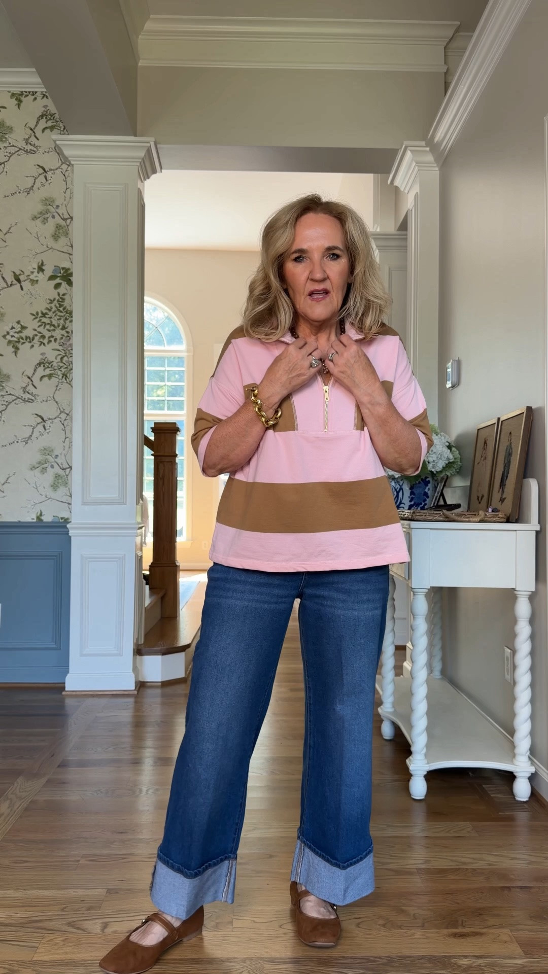 Easy wear now outfit. 
Top size med jeans size 8 
Shoes are true to size come in several colors

#LTKOver40 #LTKSaleAlert #LTKootd