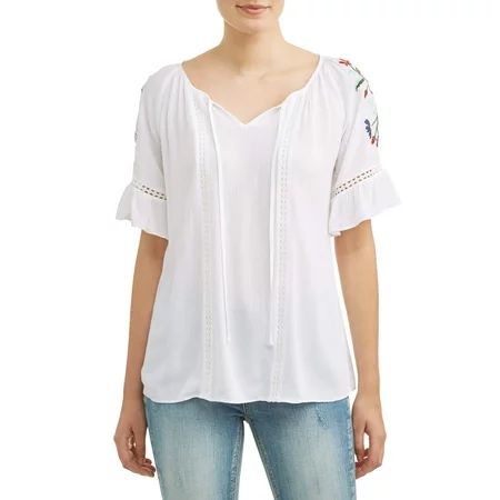 Women's Embroidered Peasant Top | Walmart (US)