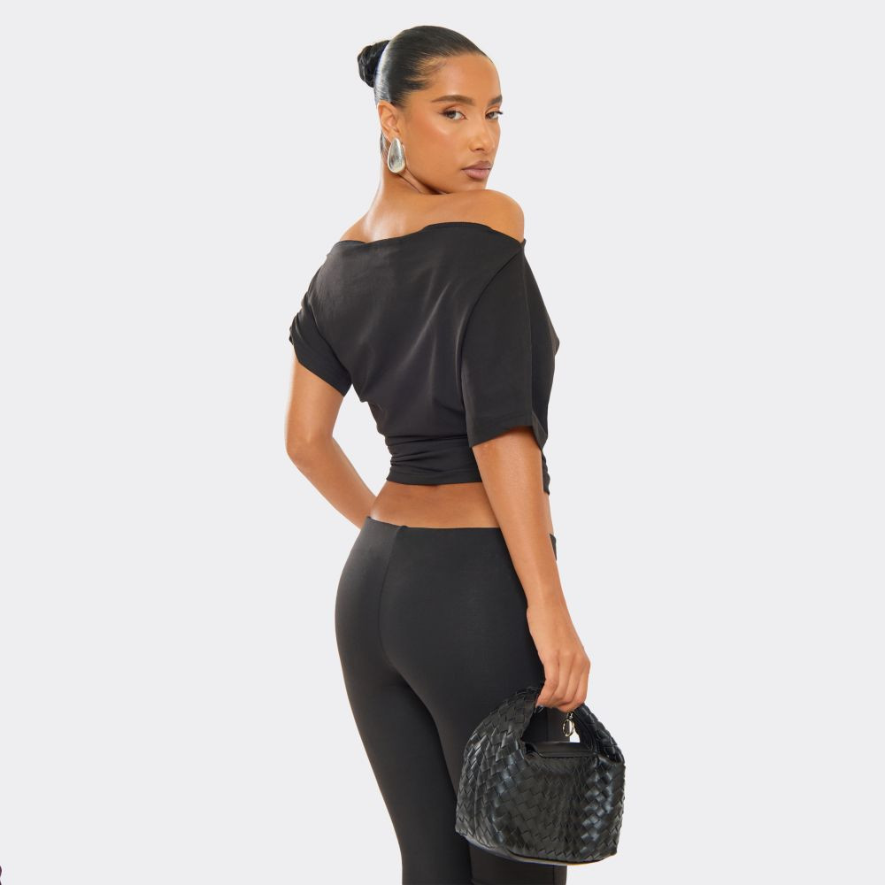 Asymmetric Ruched Detail Top In Black | EGO (UK)