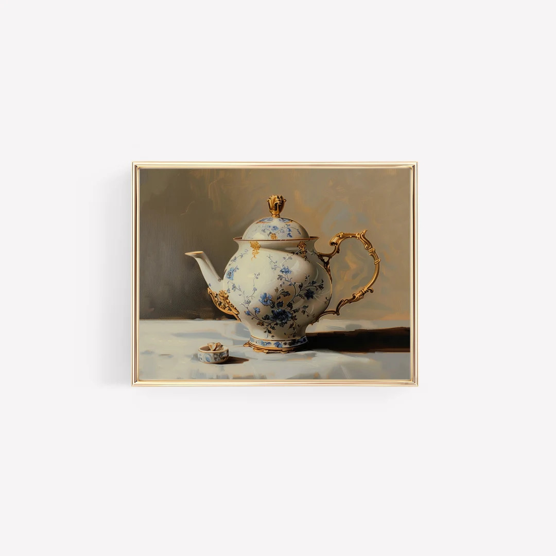 Vintage Chinoiserie Tea Pot Vintage Muted Tone Painting Digital Print Neutral Vintage Tea Party A... | Etsy (US)