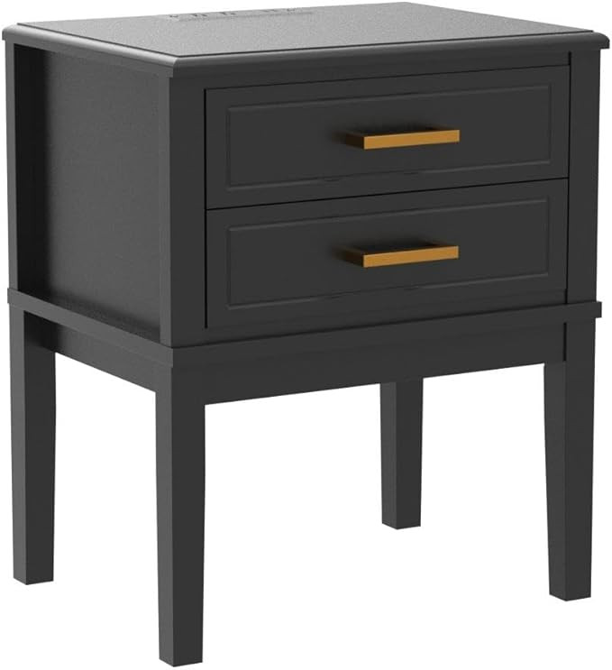 2 Drawer Side Table with Charging Station - Mid Century Modern with Polished Gold Handles, 2 USB ... | Amazon (US)