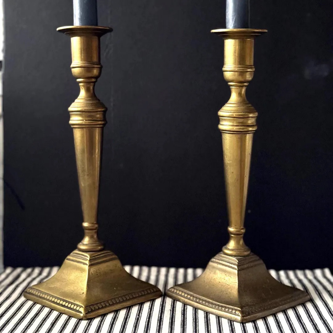 Antique C 1820 English Brass Candlestick Holders - Etsy | Etsy (US)