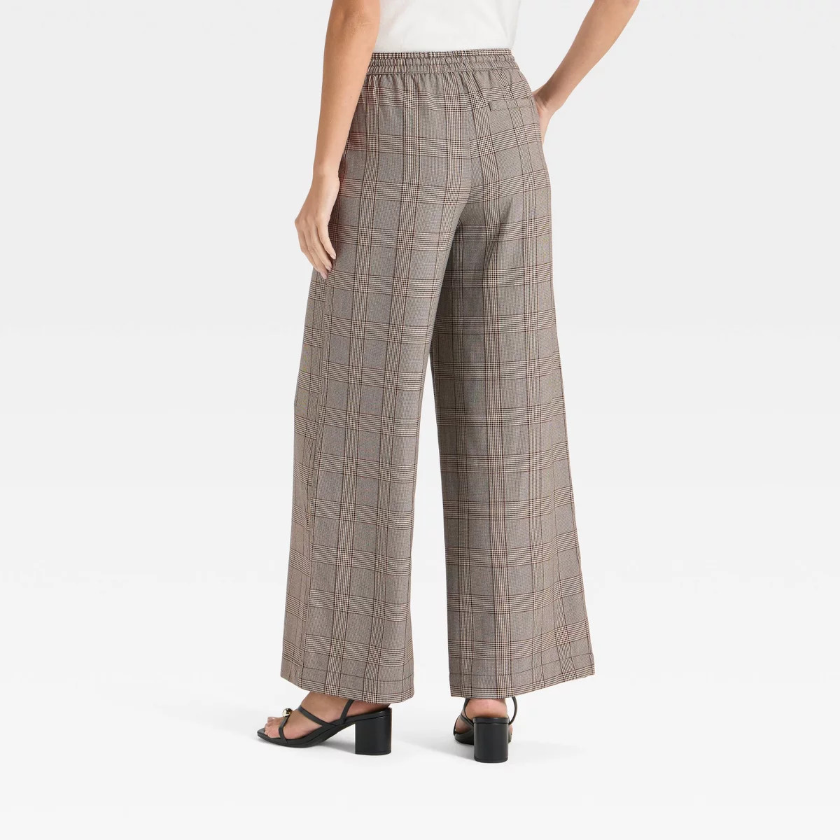 Women's Wide Leg Pull-On Pants - A New Day™ Gray Plaid M | Target