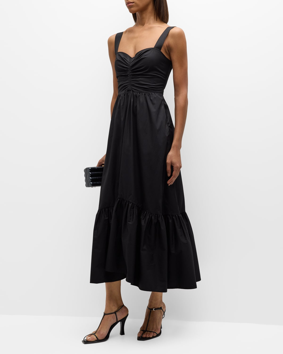 Lilah II Ruched Cotton A-Line Midi Dress | Neiman Marcus