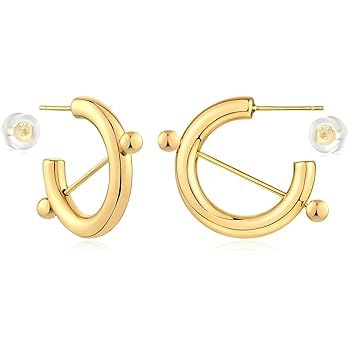 MYEARS Women Hoop Earrings Gold Open C Shape 14K Gold Filled Small Simple Handmade Hypoallergenic... | Amazon (US)