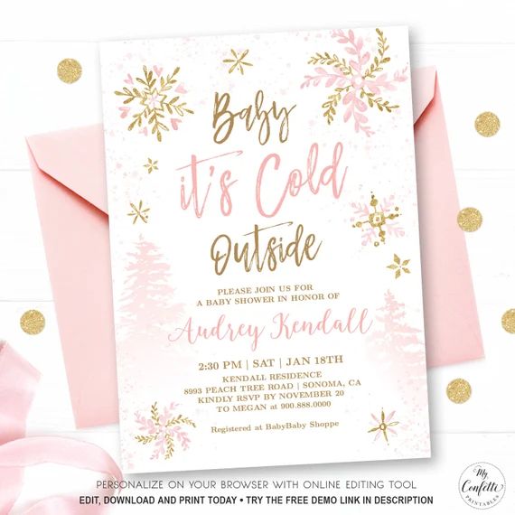 Winter Snow Baby Shower Invitation Girl Baby it's Cold | Etsy | Etsy (US)