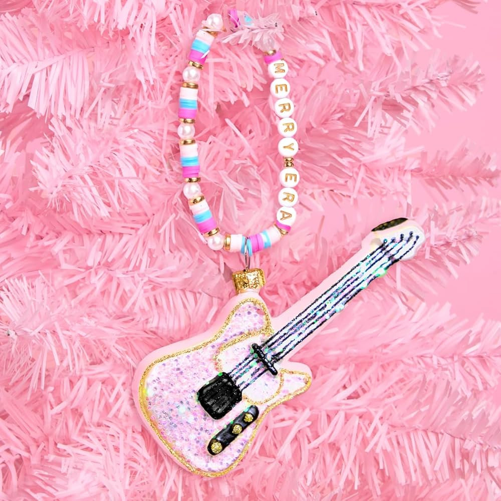 xo, Fetti Merry Era Beaded Guitar Ornament - 1 pc | Pink Glitter Christmas Tree Decorations, Frie... | Amazon (US)