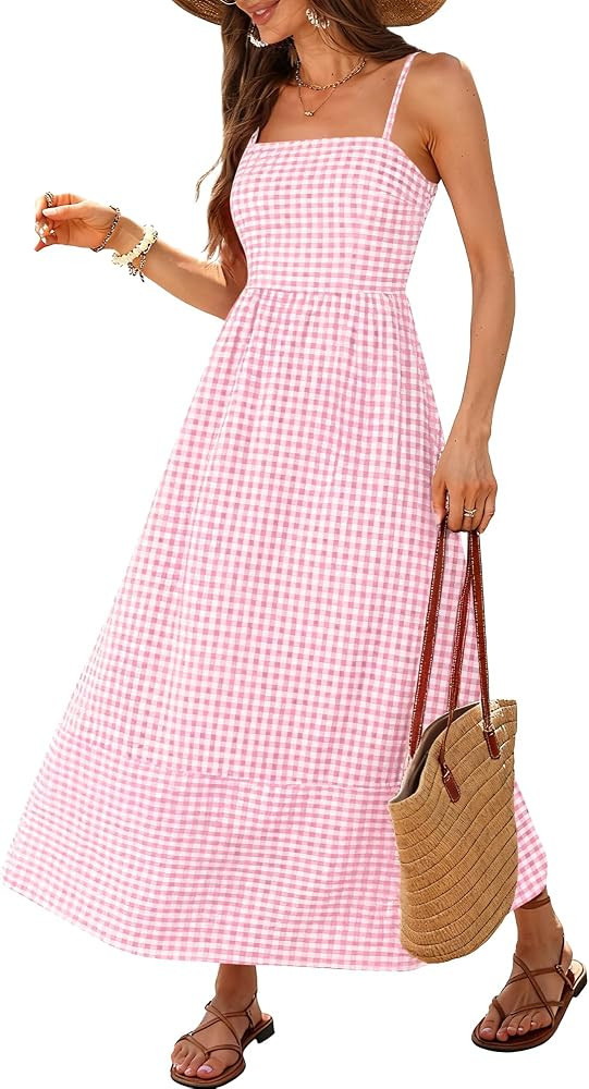 Caracilia Womens Maxi Dresses Gingham Summer Beach Outfits | Amazon (US)