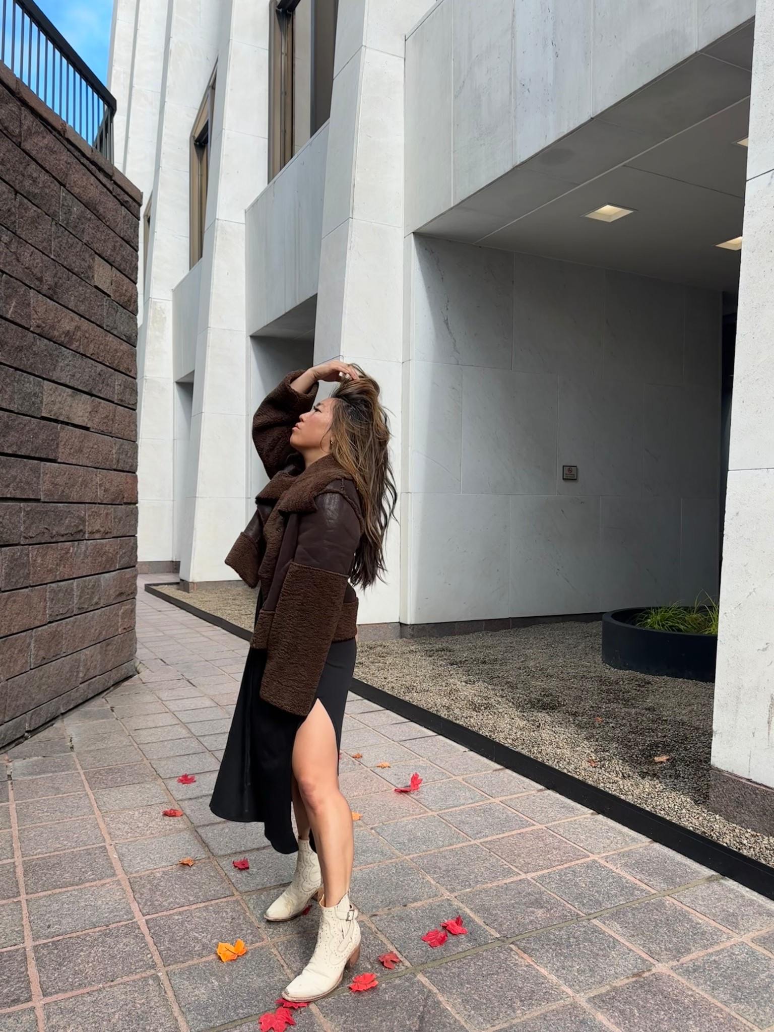 Ootd transition into spring dress jacket Lunya PNW booties 