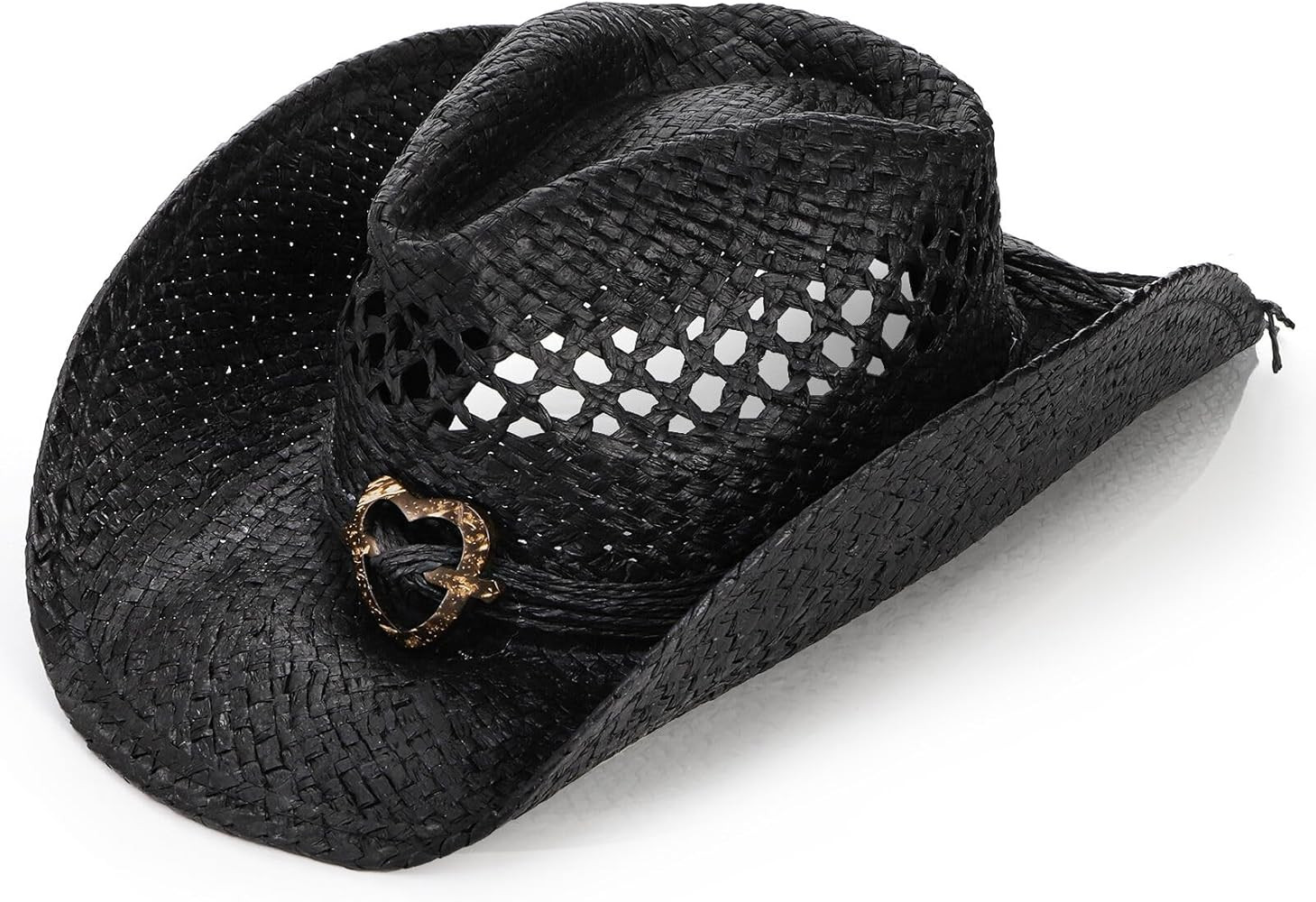 Straw Cowboy Hat, Western Style Summer Coastal Cowgirl Hat with Heart Band, Wide Shapeable Brim, ... | Amazon (US)