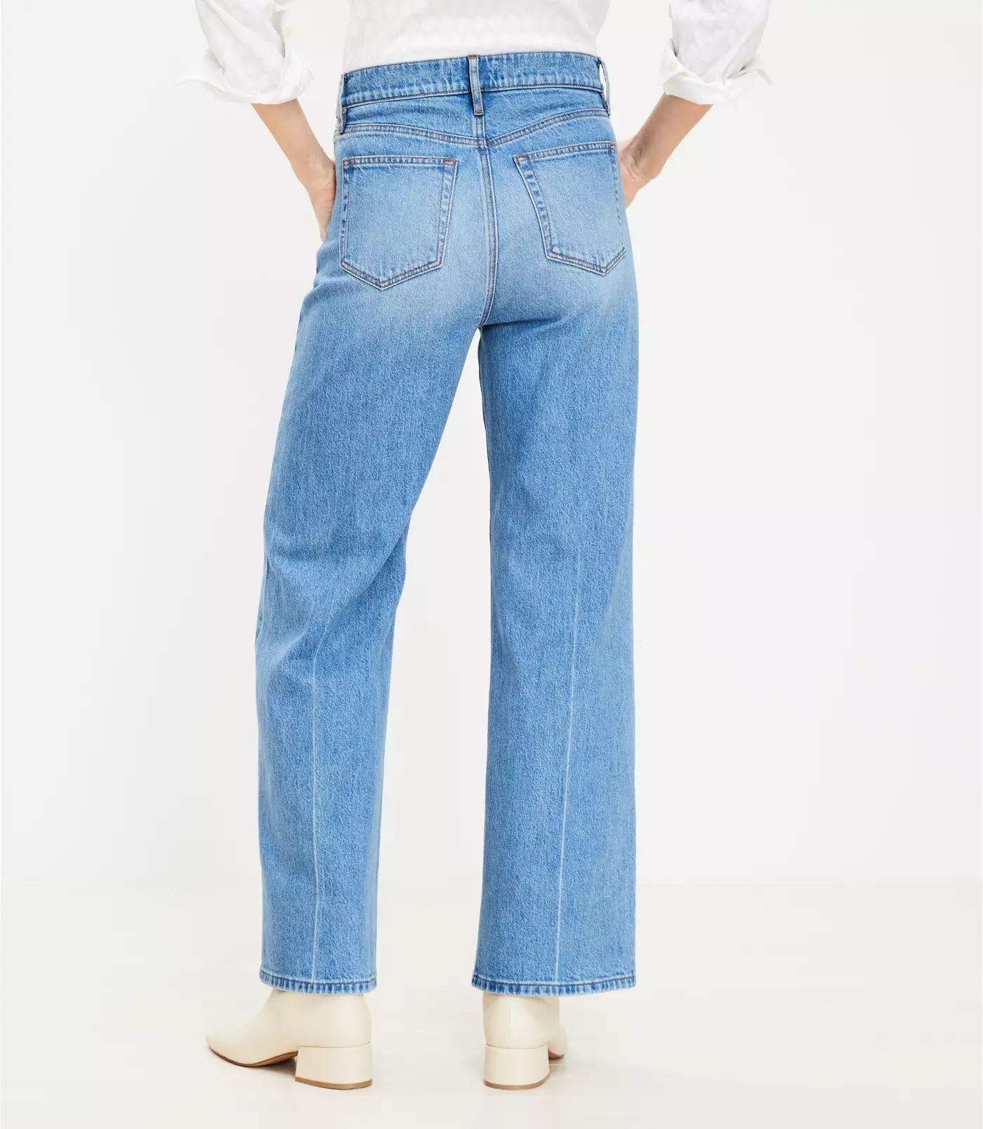 High Rise Wide Leg Jeans in Authentic Mid Indigo Wash | LOFT