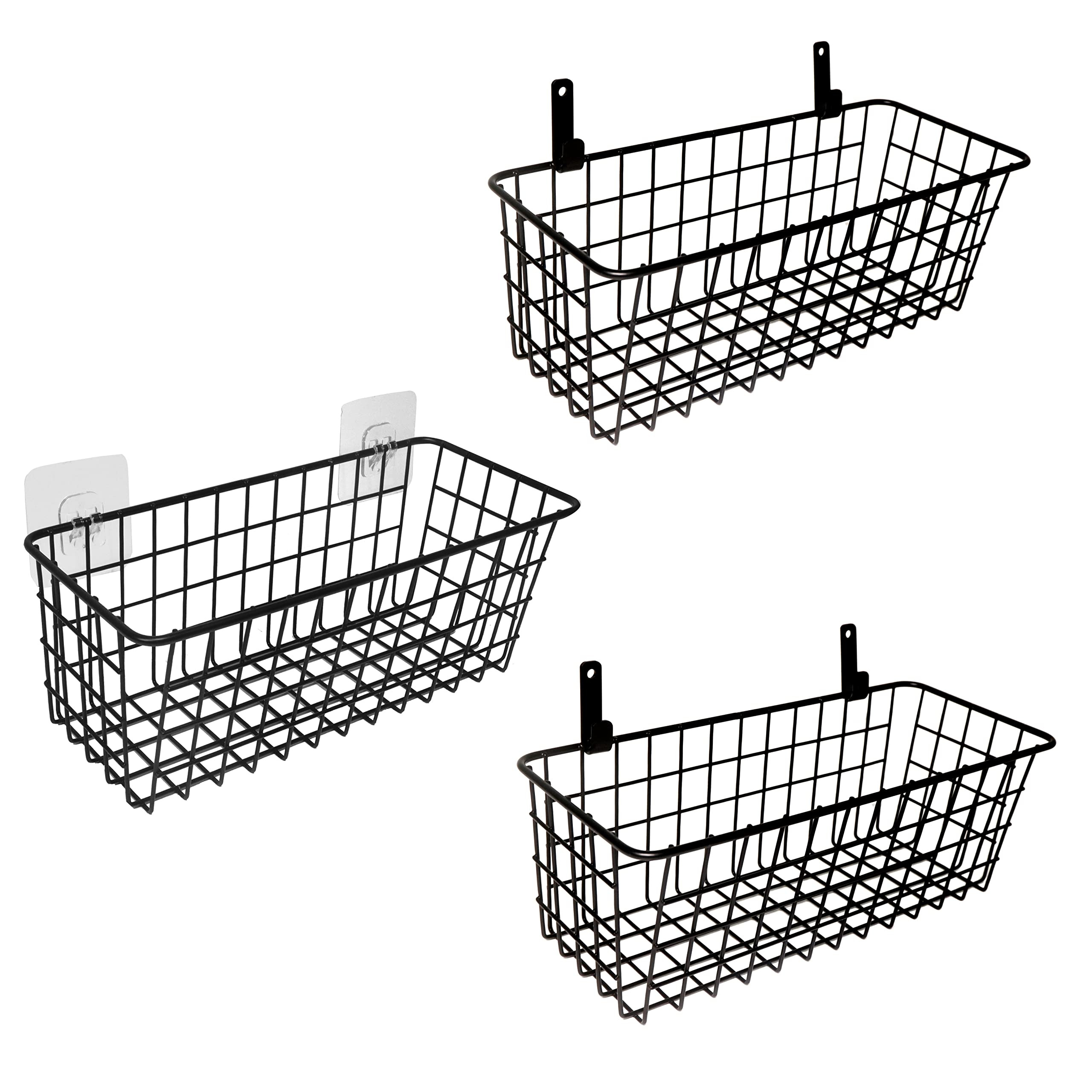 Joben Oligey 3 Set Hanging Wire Baskets ,Wall Mount Fruit Basket,No Drilling,Adhesive Small Metal... | Amazon (US)