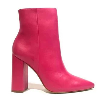 Bota Rosa Pink Bico Fino Cano Curto Com Zíper Salto Bloco Feminina Augusto Weiz Couro | Dafiti (BR)