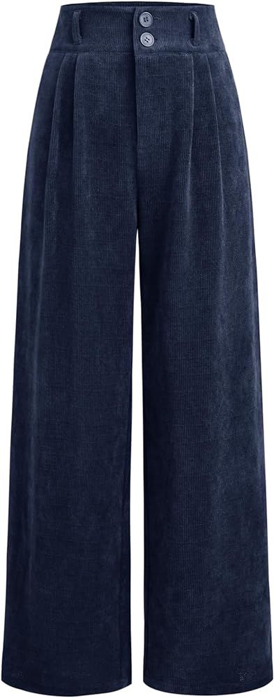 CIDER Corduroy High Waist Solid Pleated Wide Leg Trousers | Amazon (US)