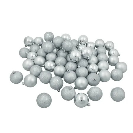 60ct Silver Splendor Shatterproof 4-Finish Christmas Ball Ornaments 2.5" (60mm) | Walmart (US)