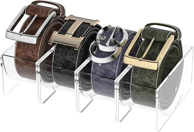 Belt Organizer, KDSKSC 4 Pack Acrylic Belt Storage Holder, Detachable Belt Container Clear Displa... | Amazon (US)