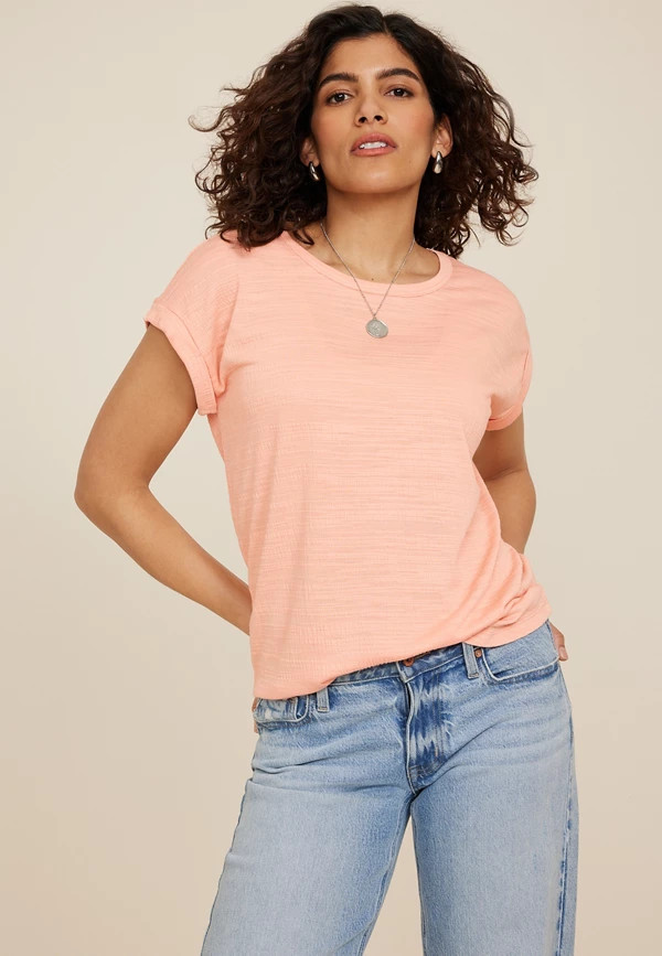 24/7 Clara Textured Short Sleeve Tee | Maurices