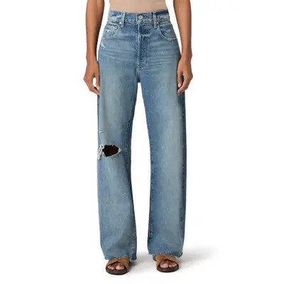 PAIGE Arellia Skimmer Covered Button Fly Wide Leg Jeans in Terazzo Destructed Chew Hem at Nordstrom, Size 31 | Nordstrom