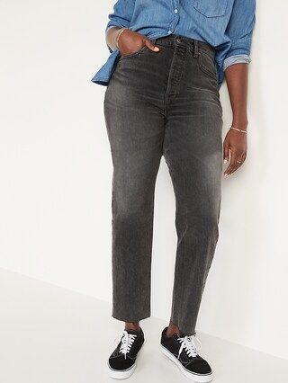 Extra High-Waisted Sky Hi Straight Button-Fly Cut-Off Jeans for Women | Old Navy (US)