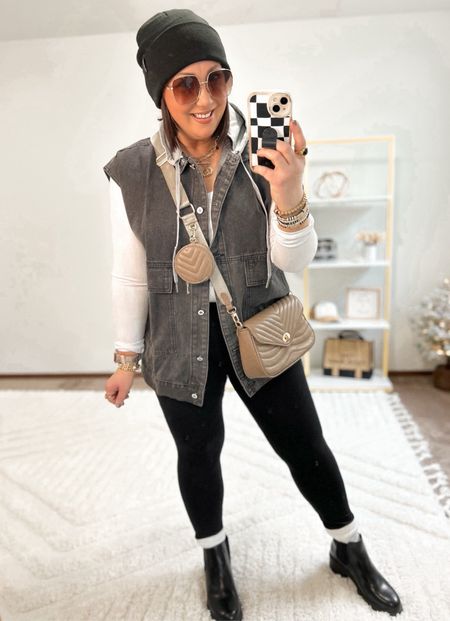 Amazon denim vest favorite on sale!  Wearing an xl. Lots of colors and washes in this one. Hood is detachable too. XL ribbed tee. XL leggings. Would look so cute styled with a tunic tee and biker shorts for warmer weather. Linked some Amazon faves. 

#LTKfindsunder50 #LTKmidsize #LTKsalealert