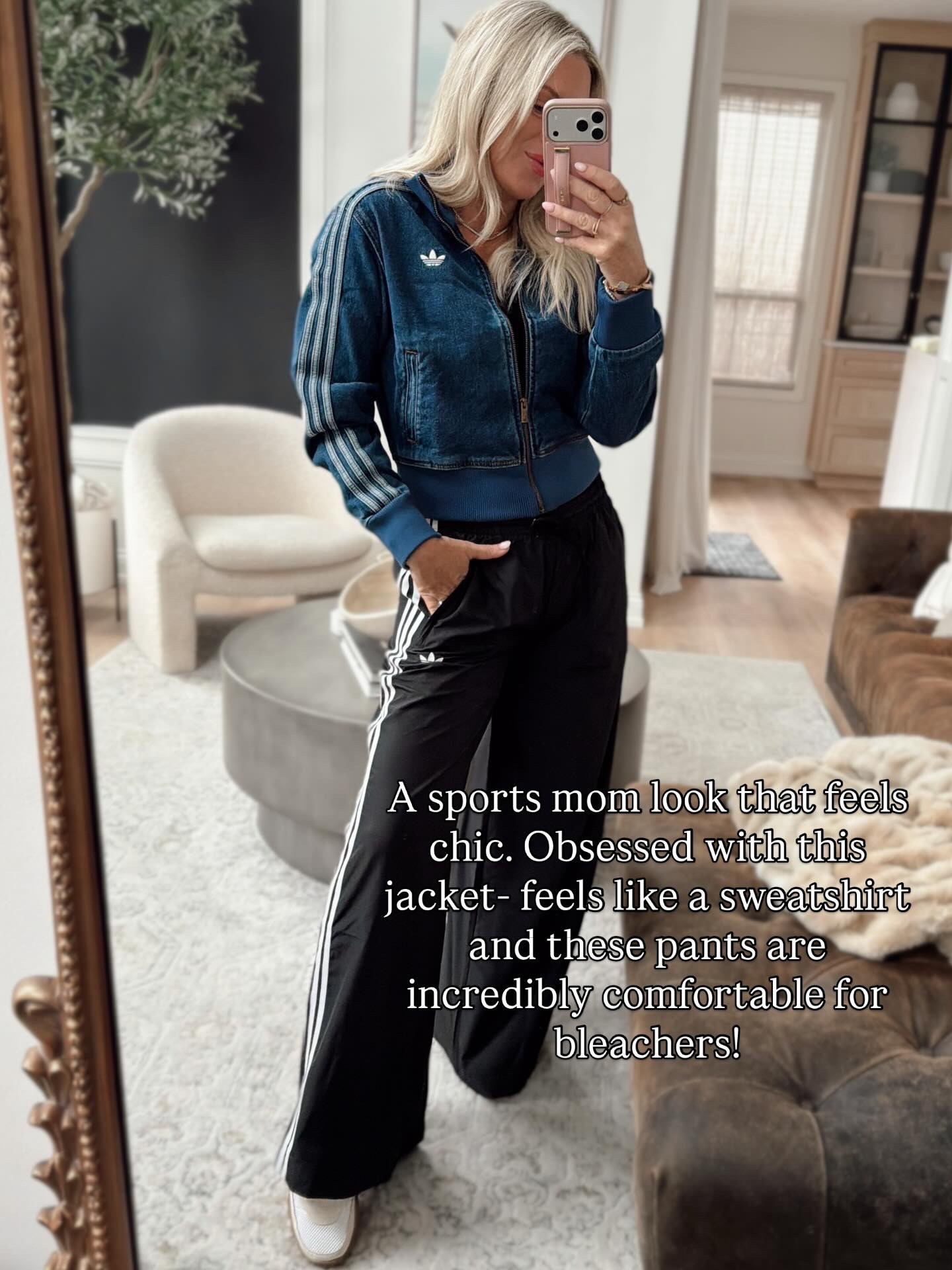 Wearing smalls! 

Spring outfits 2026. Track pants. Active wear. Denim jacket. 

#LTKSeasonal #LTKootd #LTKActive