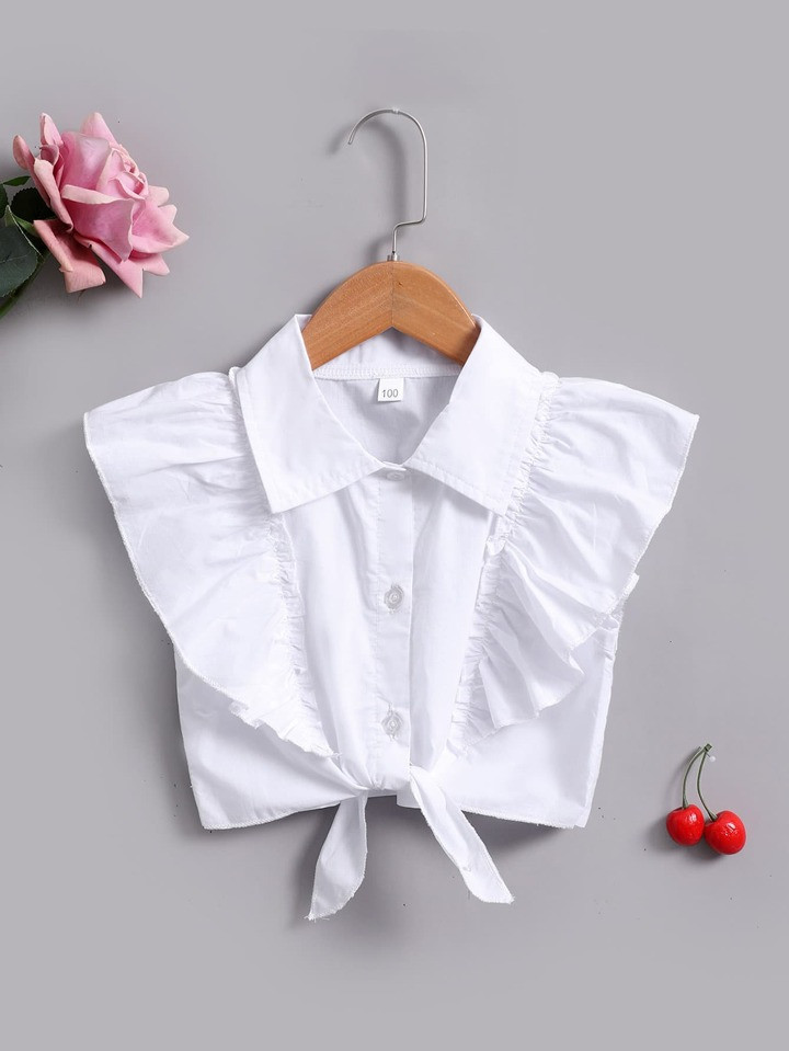 SHEIN Kids SUNSHNE Toddler Girls Ruffle Trim Knot Front Blouse | SHEIN