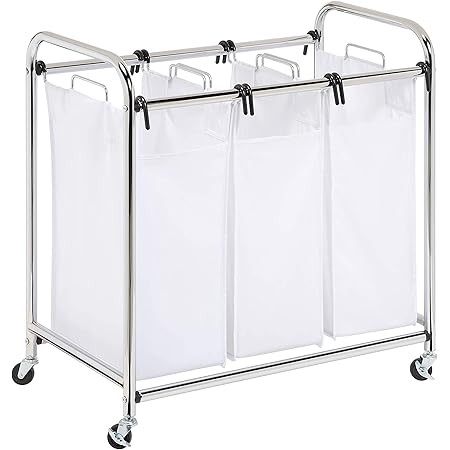 Whitmor 4 Section Rolling Laundry Sorter - 4 Removable Heavy Duty Bags - Chrome | Amazon (US)