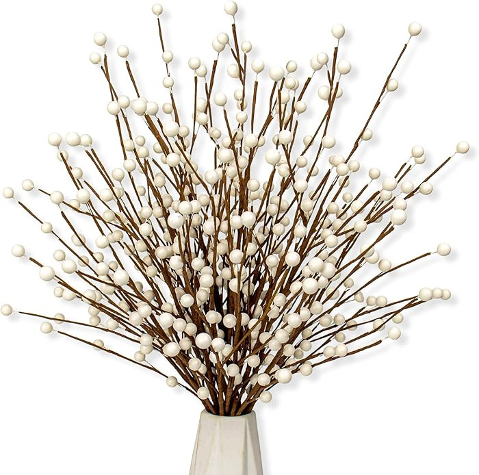 24 PCS White Berry Picks 17 Inch Tall Christmas Berry Stems Christmas Tree Branches with White Be... | Amazon (US)