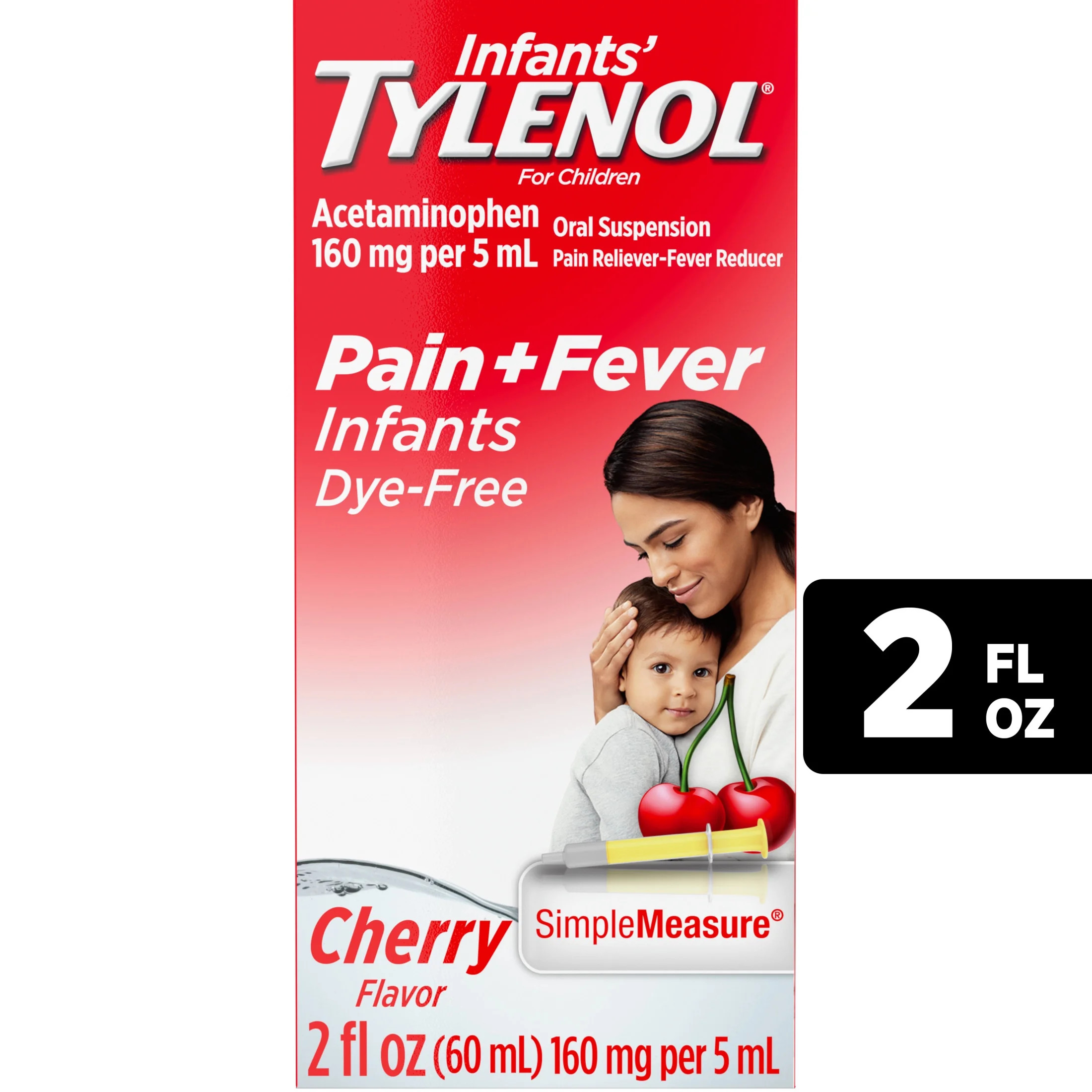 Infants' Tylenol Acetaminophen Medicine, Dye-Free Cherry, 2 fl. oz | Walmart (US)