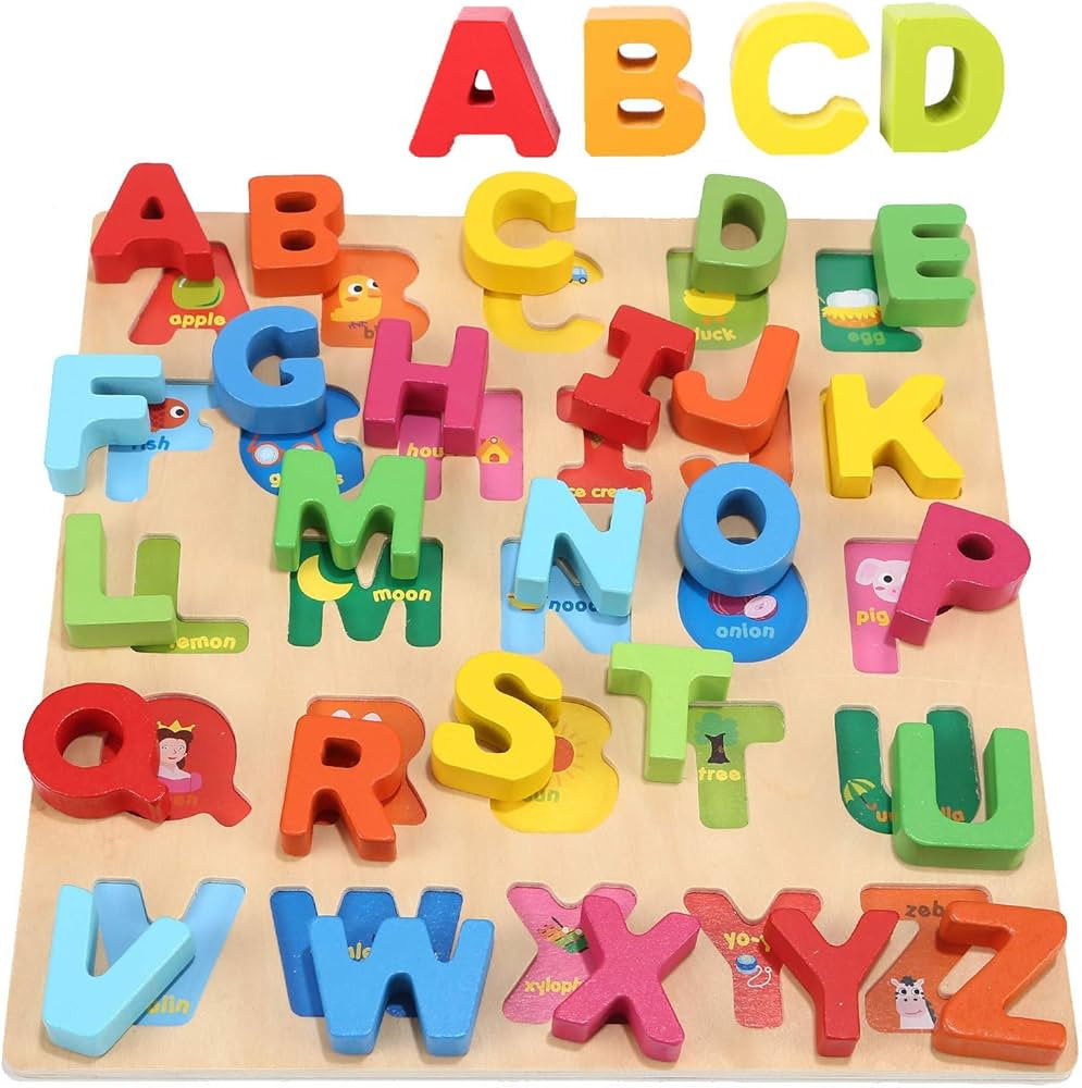 Wondertoys Wooden Alphabet Puzzles for Toddlers Wooden ABC Puzzle Board Uppercase Alphabet Jigsaw... | Amazon (US)